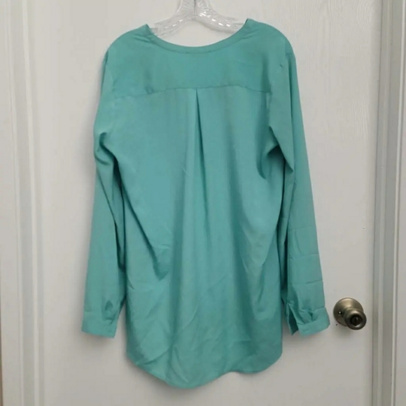 Calvin Klein Womens Popover Top Green Long Sleeve Band Collar Pockets High Low M - Picture 2 of 8